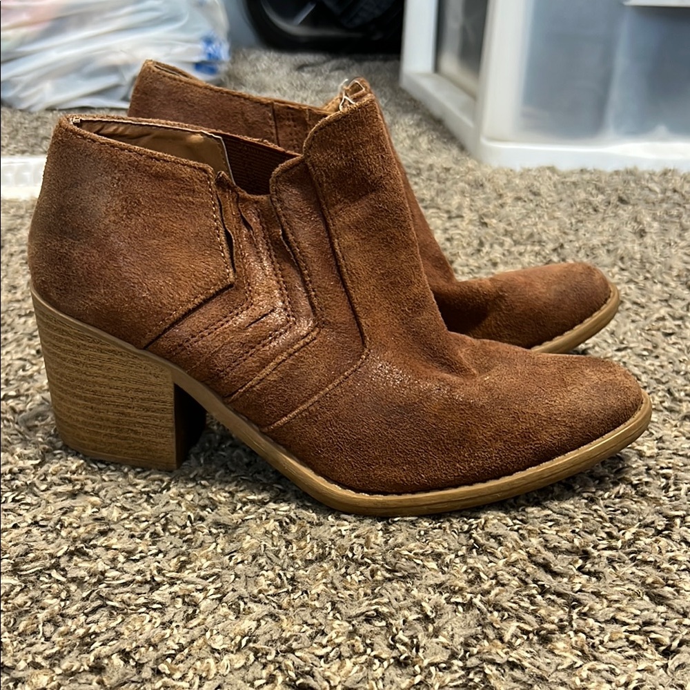 Qupid Brown Ankle Booties with Western Design